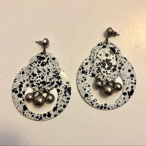 White Earrings with Black Paint Splatter